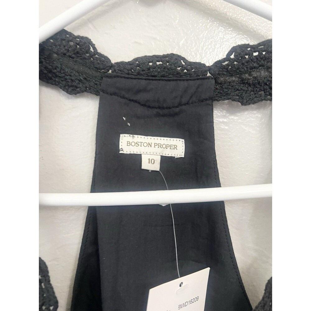 Boston Proper Black Crochet Maxi Dress Size 10 Gauzy Cotton New NWT Cover Up - Picture 4 of 9
